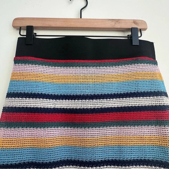 New Parker Elastic Waist Knit Striped Pencil Skirt Multicolor Rainbow Medium - Picture 4 of 13